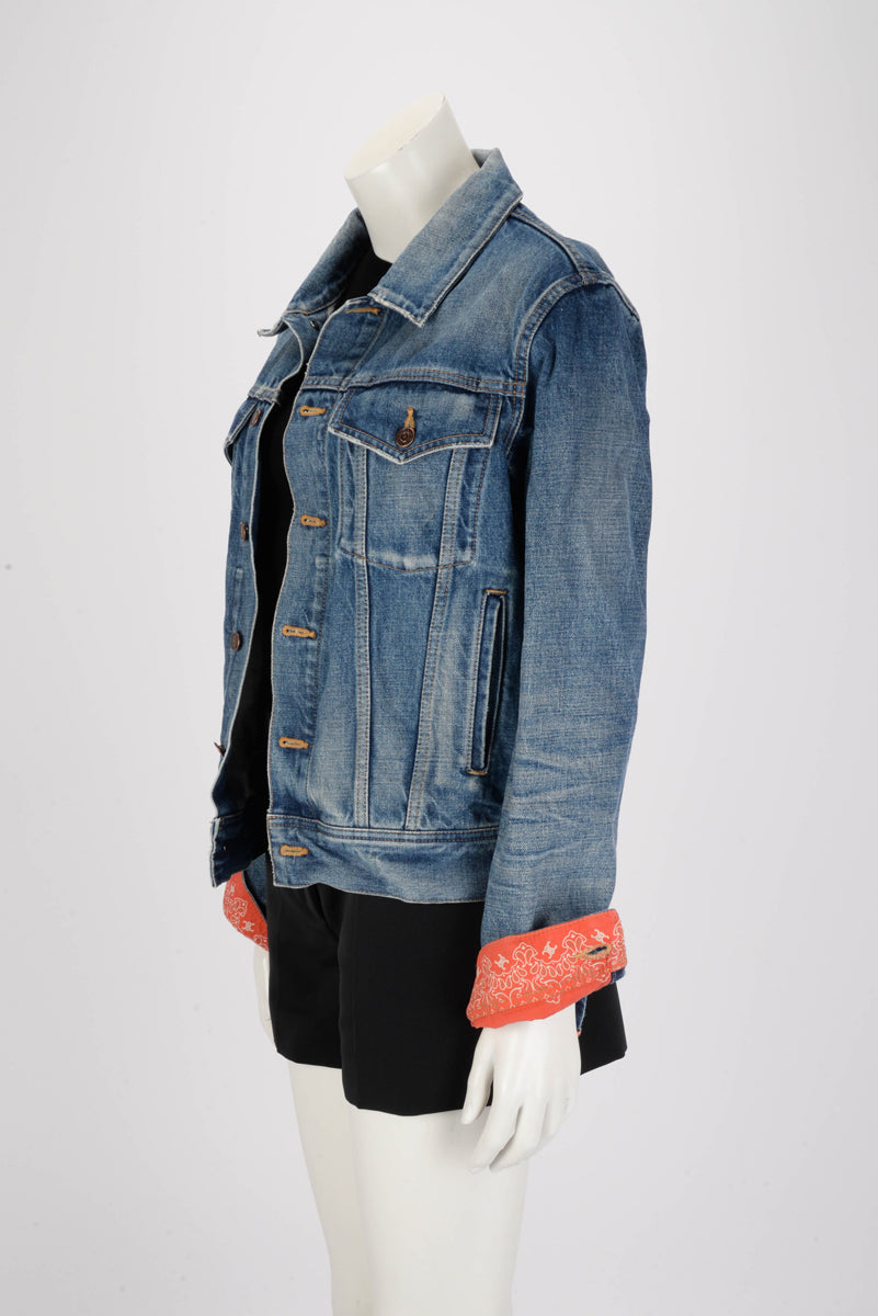 Celine Indigo Washed Denim Bandana Trim Jacket XS