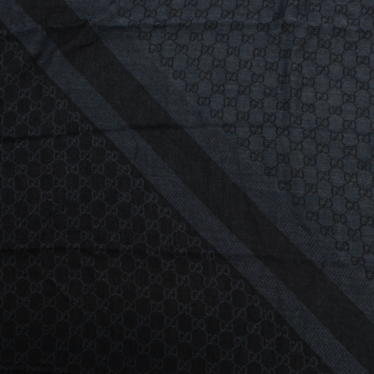 Gucci Navy & Black Wool Split GG Fringed Shawl