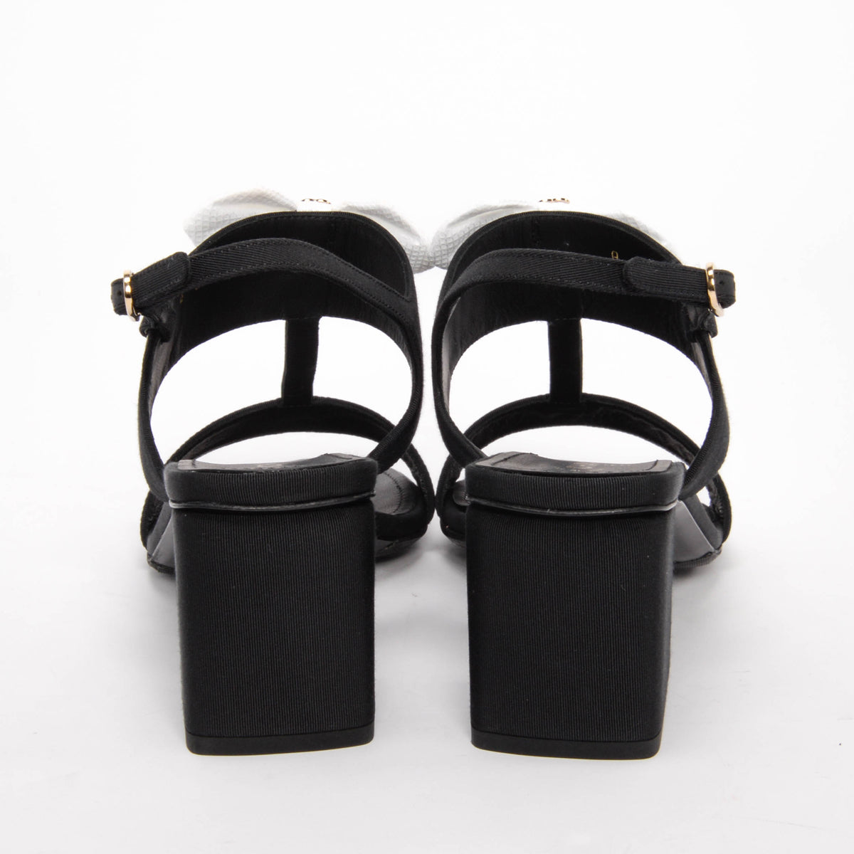 Chanel Black Grosgrain Bow CC Sandals 39