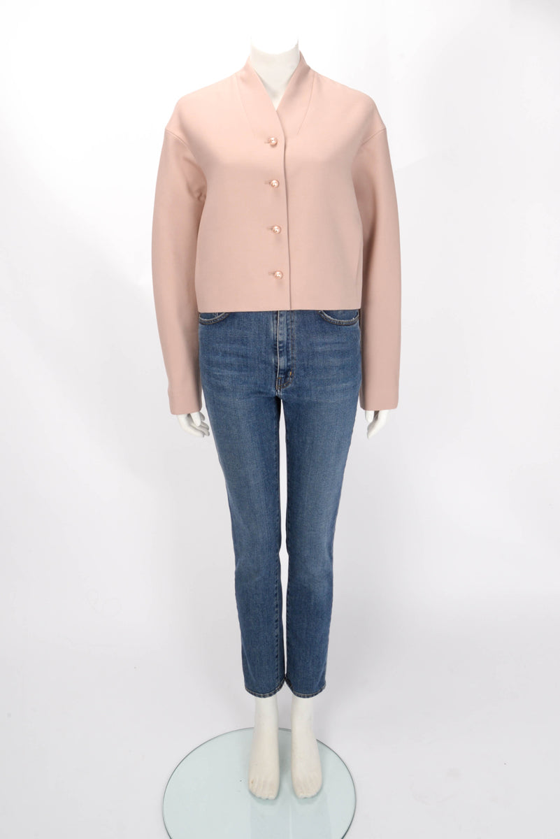 Dior Dusty Pink Wool Cropped Collarless Jacket FR 42