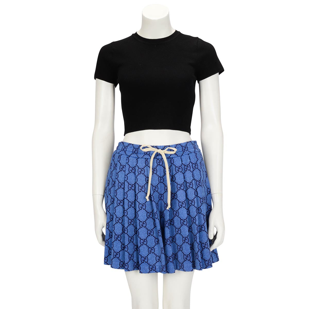 Gucci Blue Technical Jersey GG Pleated Shorts M