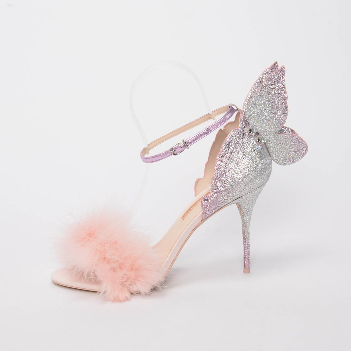 Sophia Webster Heavenly Pink Satin & Crystal Chiara Butterfly Sandals 45