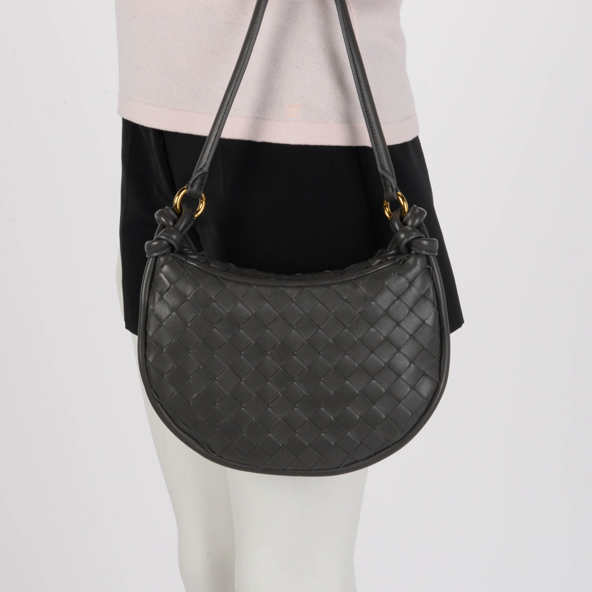 Bottega Veneta Graphite Intrecciato Lambskin Small Gemelli Bag