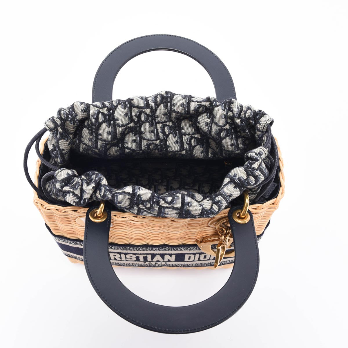 Dior Blue Oblique Wicker Medium Lady Dior Bag