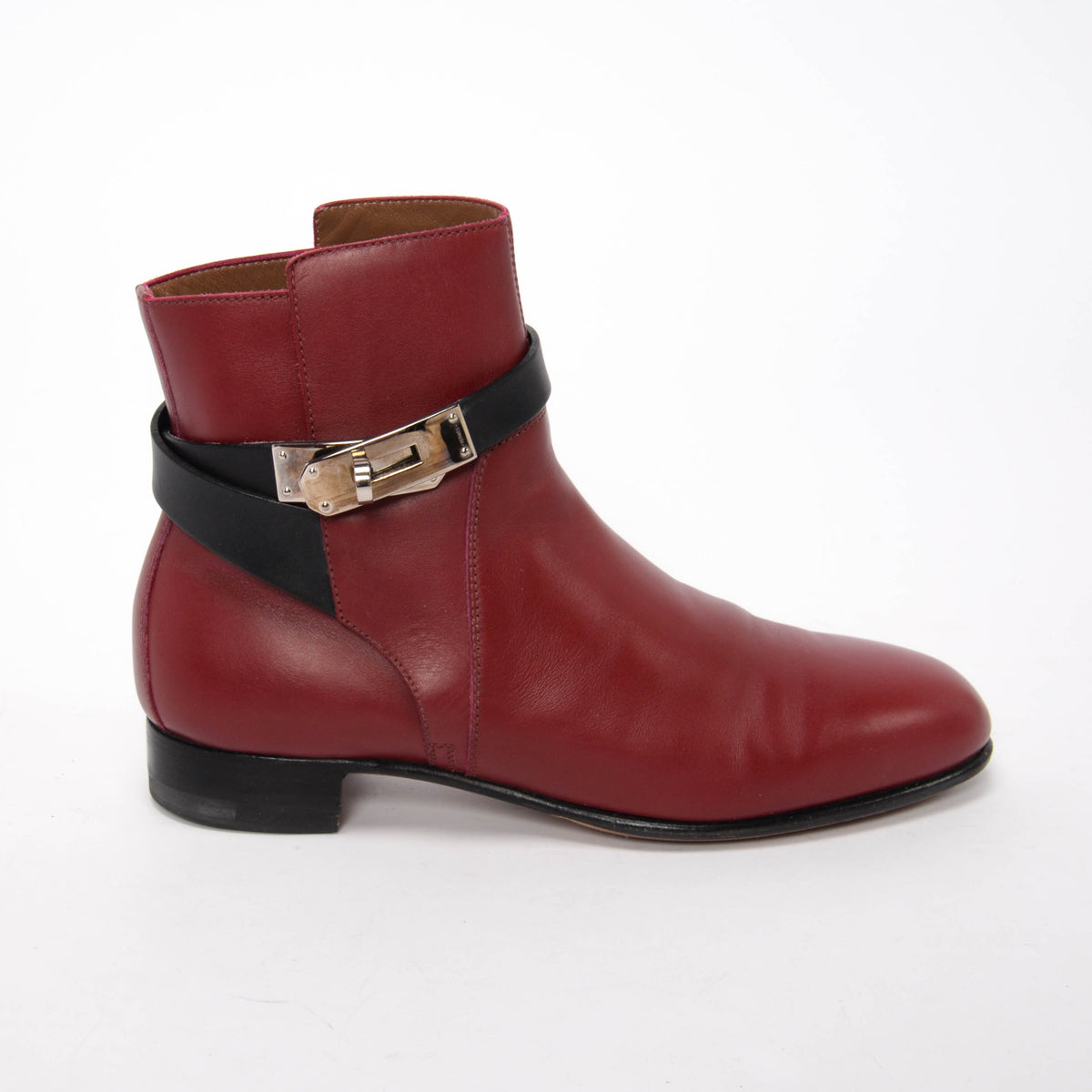 Hermes Carmin & Noir Calfskin Neo Ankle Boots 36