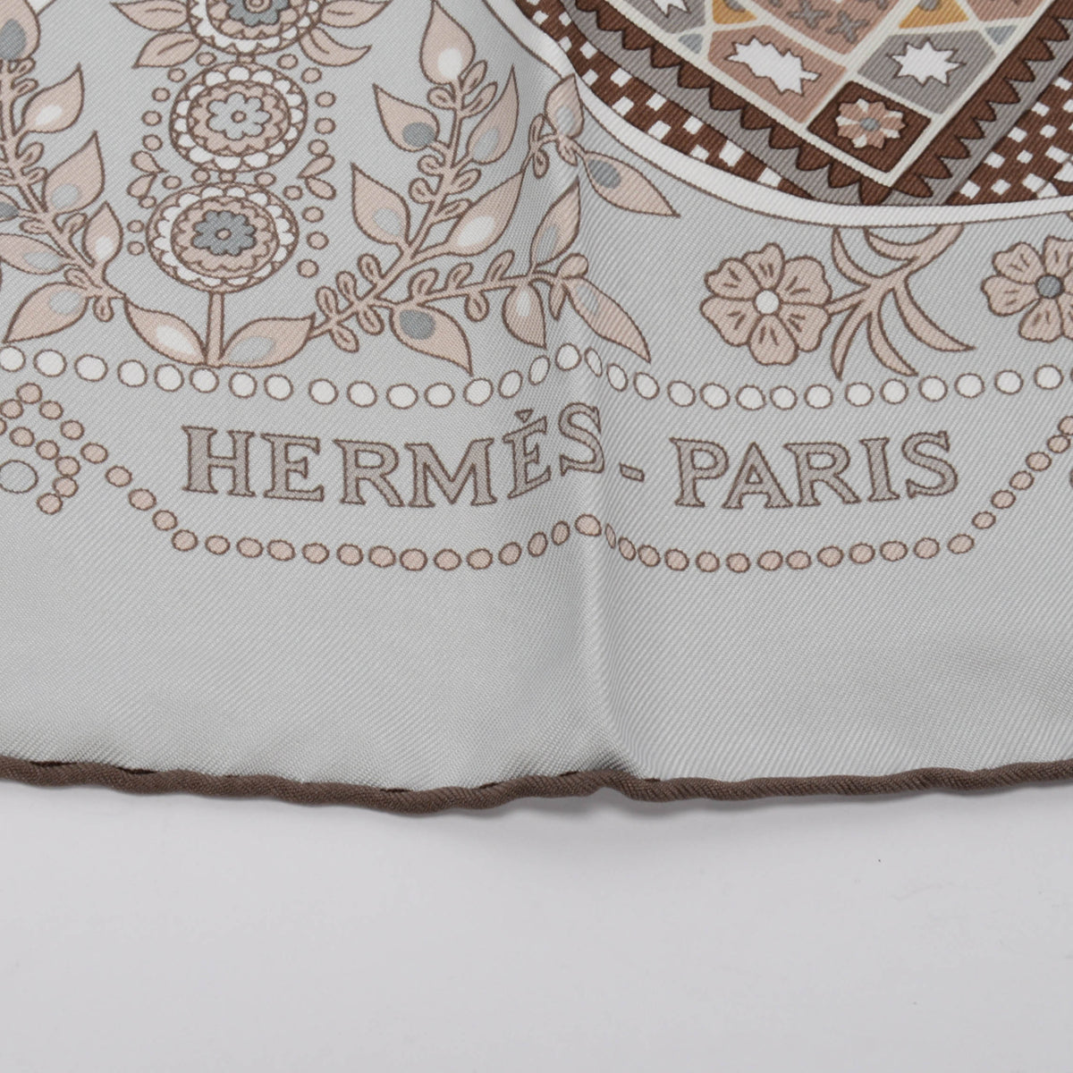 Hermes Gris Silk L’Abre de Vie Scarf 90