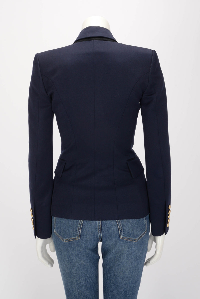 Balmain Navy Wool Double Breasted Blazer FR 34