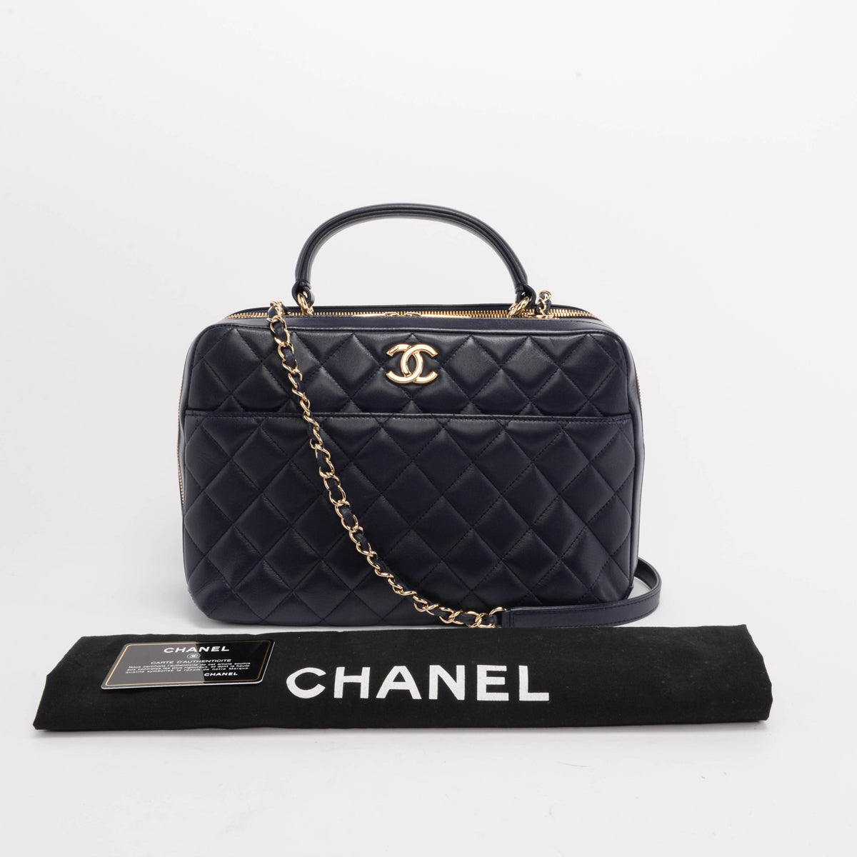 Chanel Navy Quilted Lambskin Large Trendy CC Bowling Bag