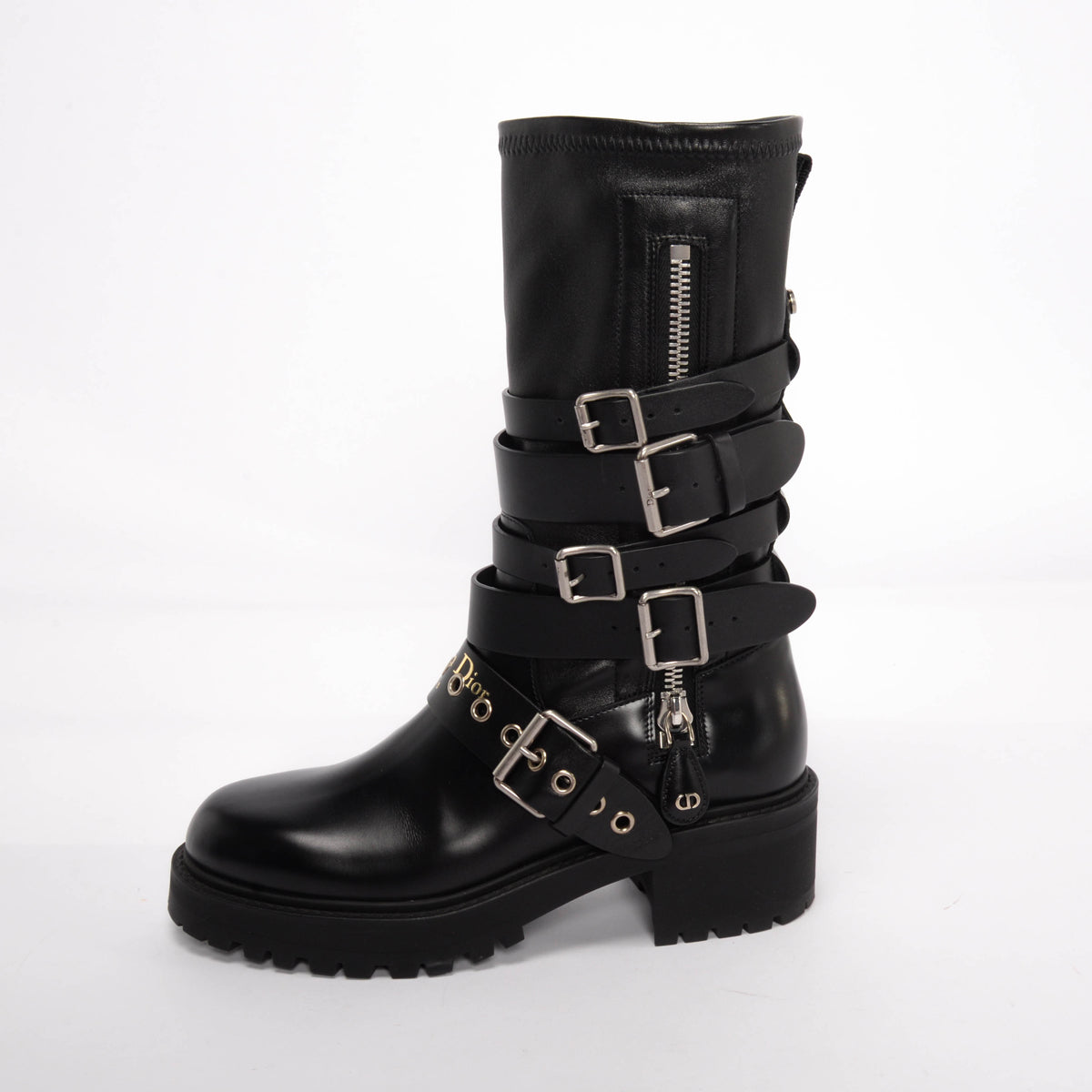 Dior Black Calf D-Fight Buckled Boots 38