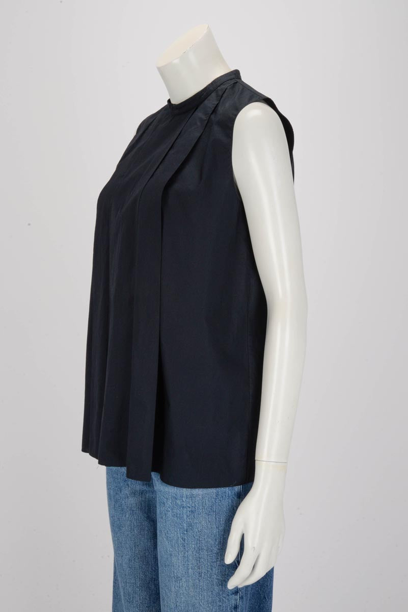 Hermes Dark Navy Cotton Pleated Top FR 36