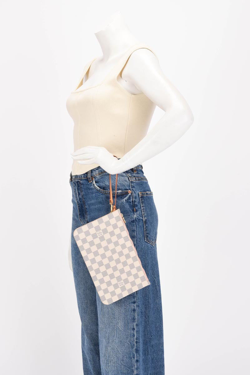 Louis Vuitton Rose Ballerine Damier Azur Neverfull Pouch