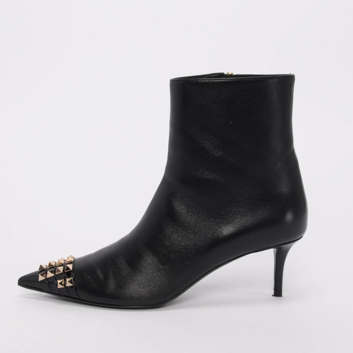 Valentino Black Calfskin Rockstud Pointed Ankle Boots 41