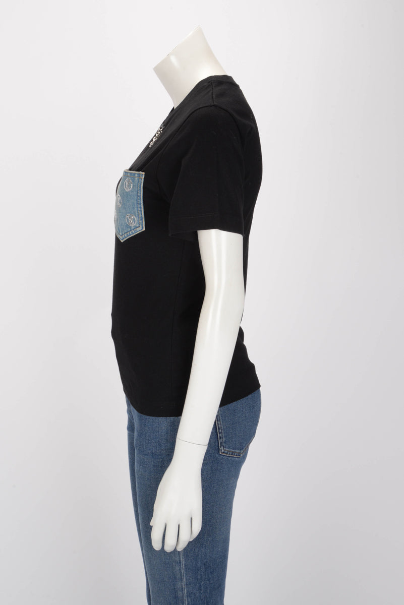 Louis Vuitton Black Cotton Monoram Denim Pocket Tee XXS