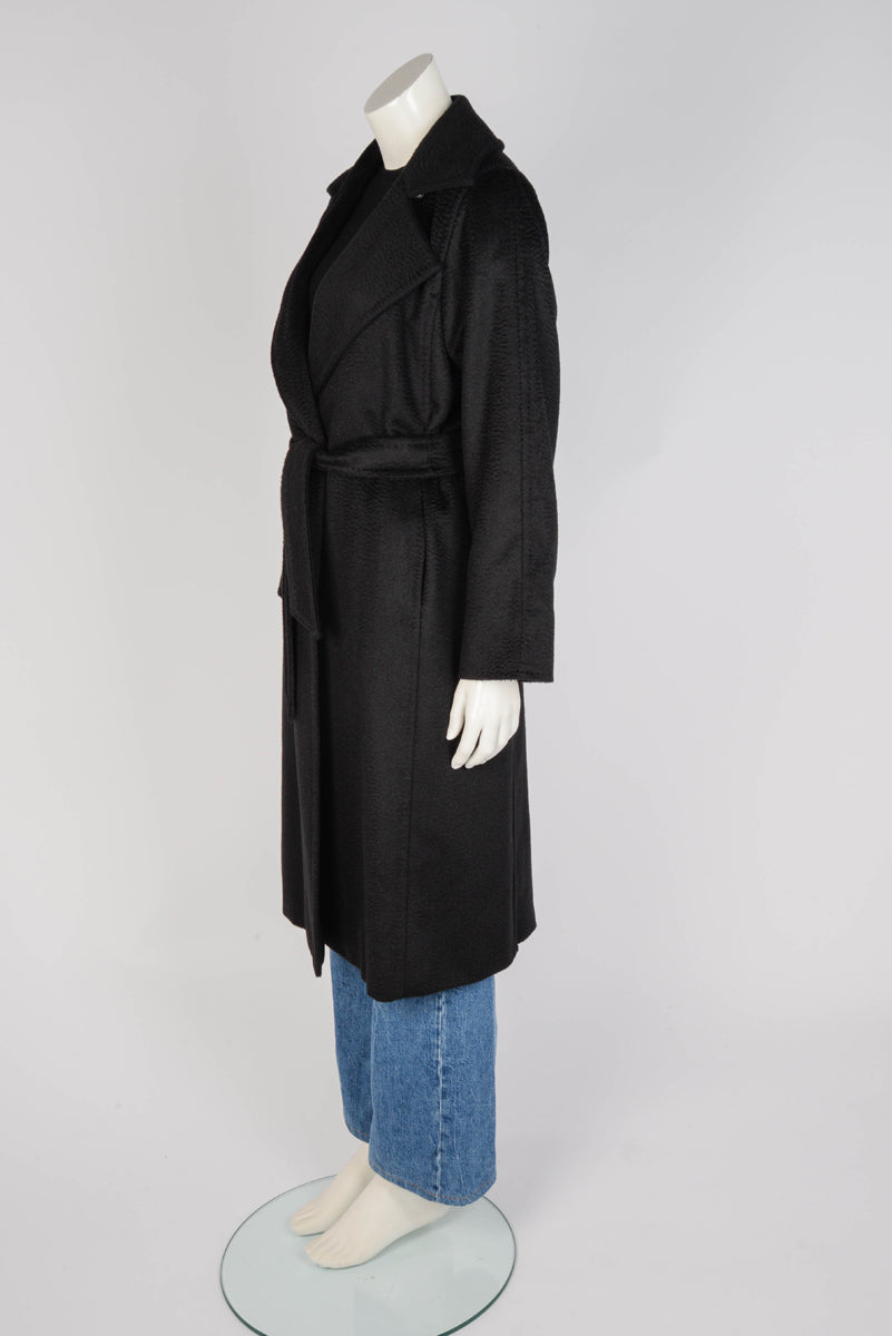 Max Mara Black Camel Wool Manuela Belted Coat IT 38