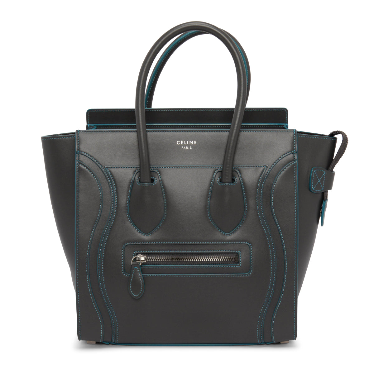 Celine Grey & Turquoise Smooth Calfskin Debossed Micro Luggage Tote