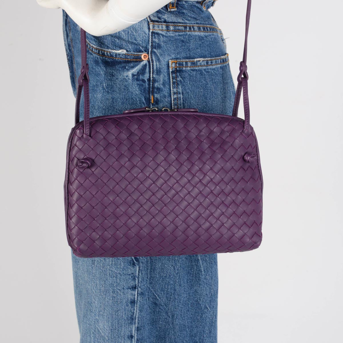 Bottega Veneta Purple Intrecciato Nodini Cross Body Bag