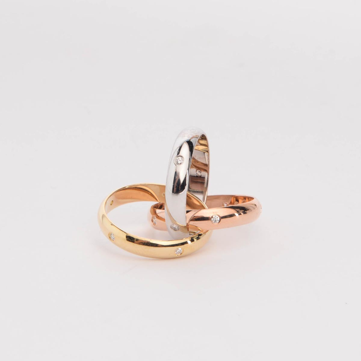 Cartier Tri-Colour Gold 15 Diamond Trinity Ring