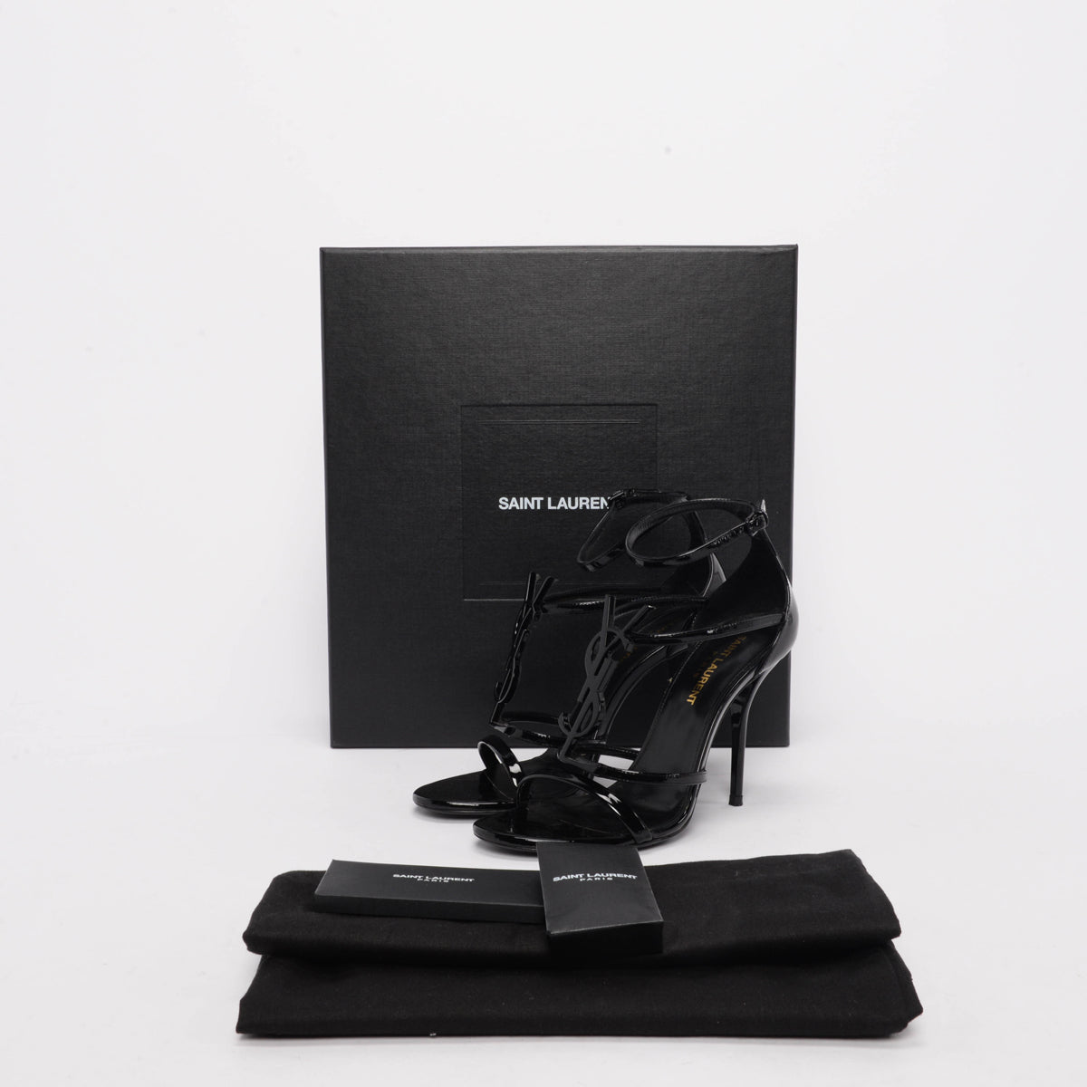 Saint Laurent Black Patent Cassandra Sandals 36