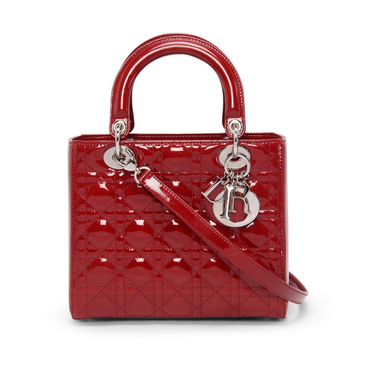 Dior Red Cannage Patent Medium Lady Dior Bag