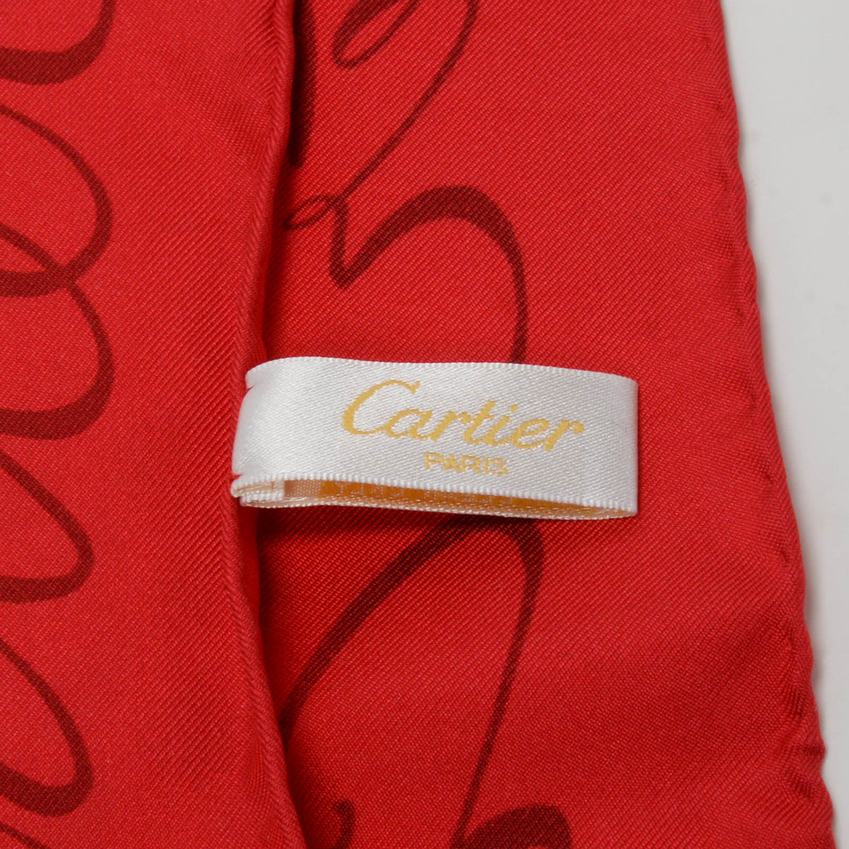 Cartier Red Silk Panther Print Scarf