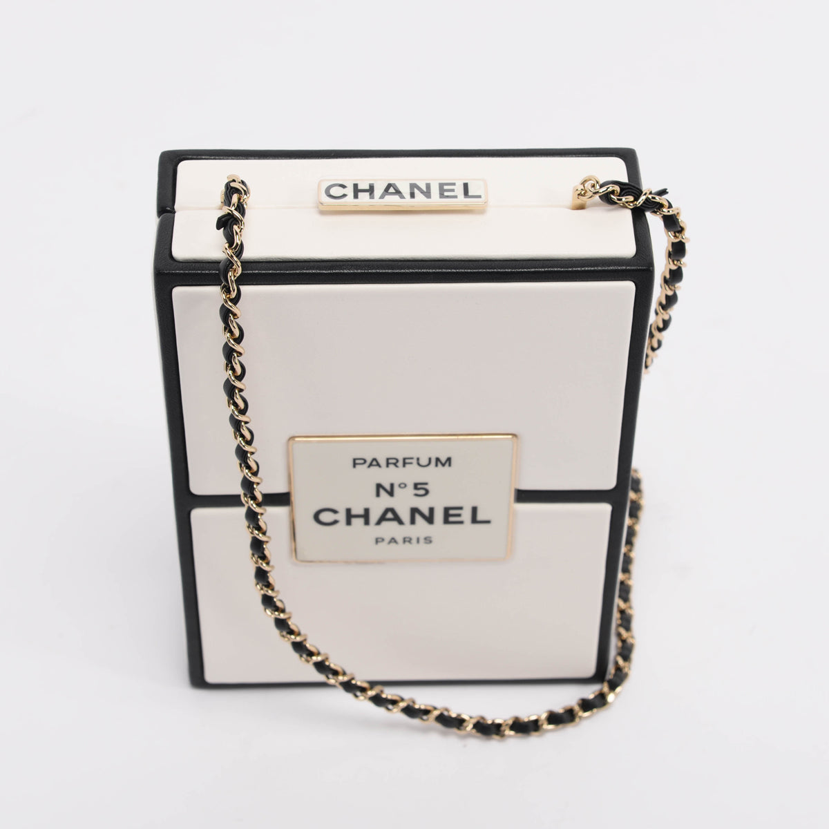 Chanel White Leather No. 5 Parfum Box Minaudiere