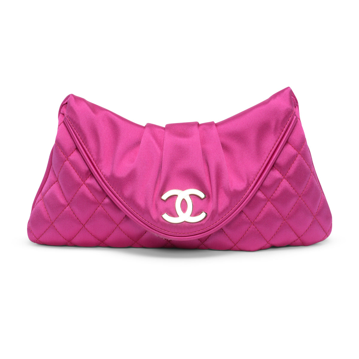 Chanel Fuchsia Quilted Satin CC Flap Clutch