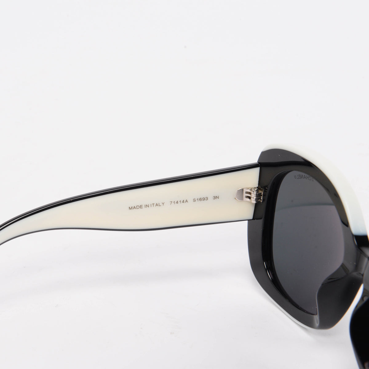 Chanel Black & White Round Spellout Sunglasses