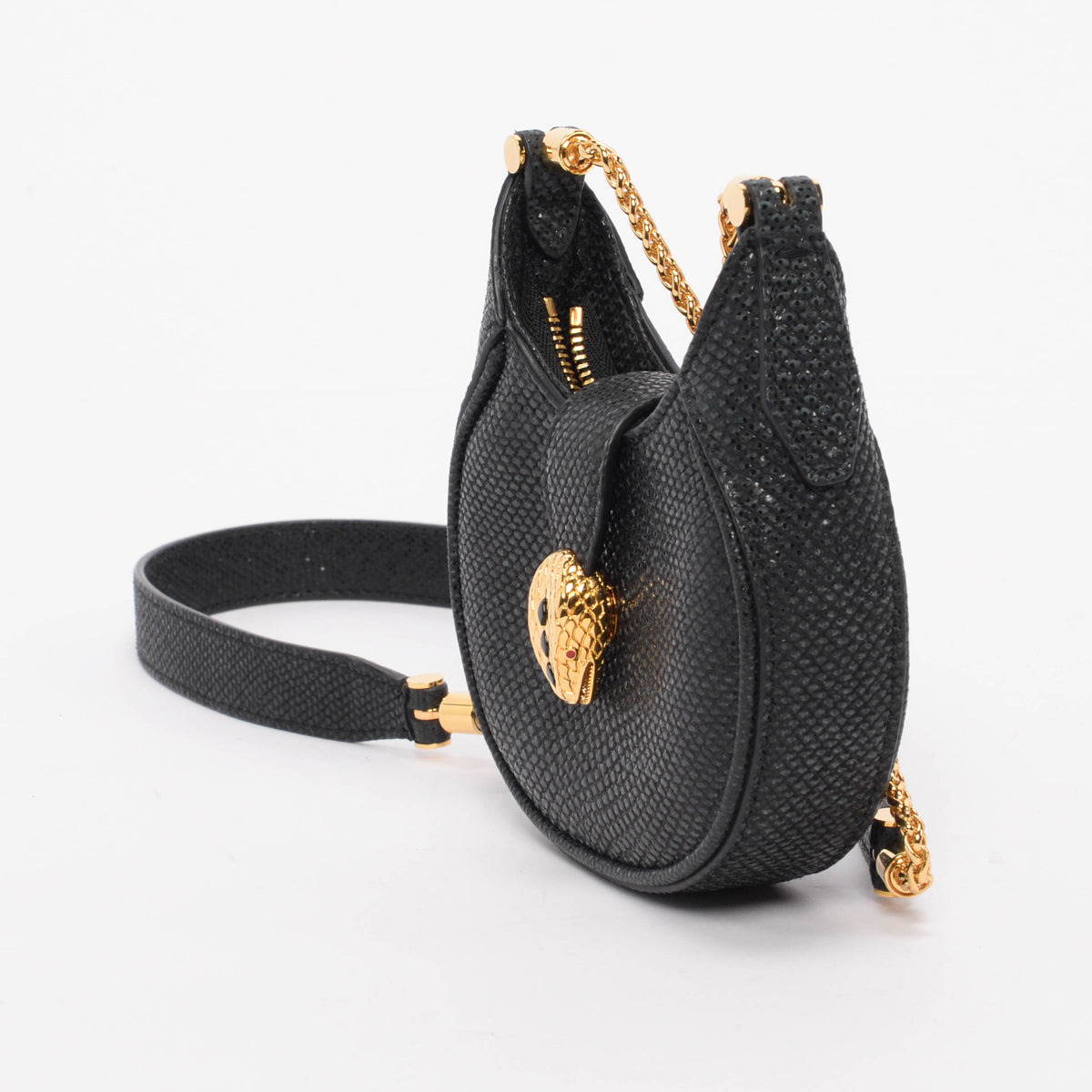 Bulgari Black Embossed Leather Serpenti Ellipse Micro Bag