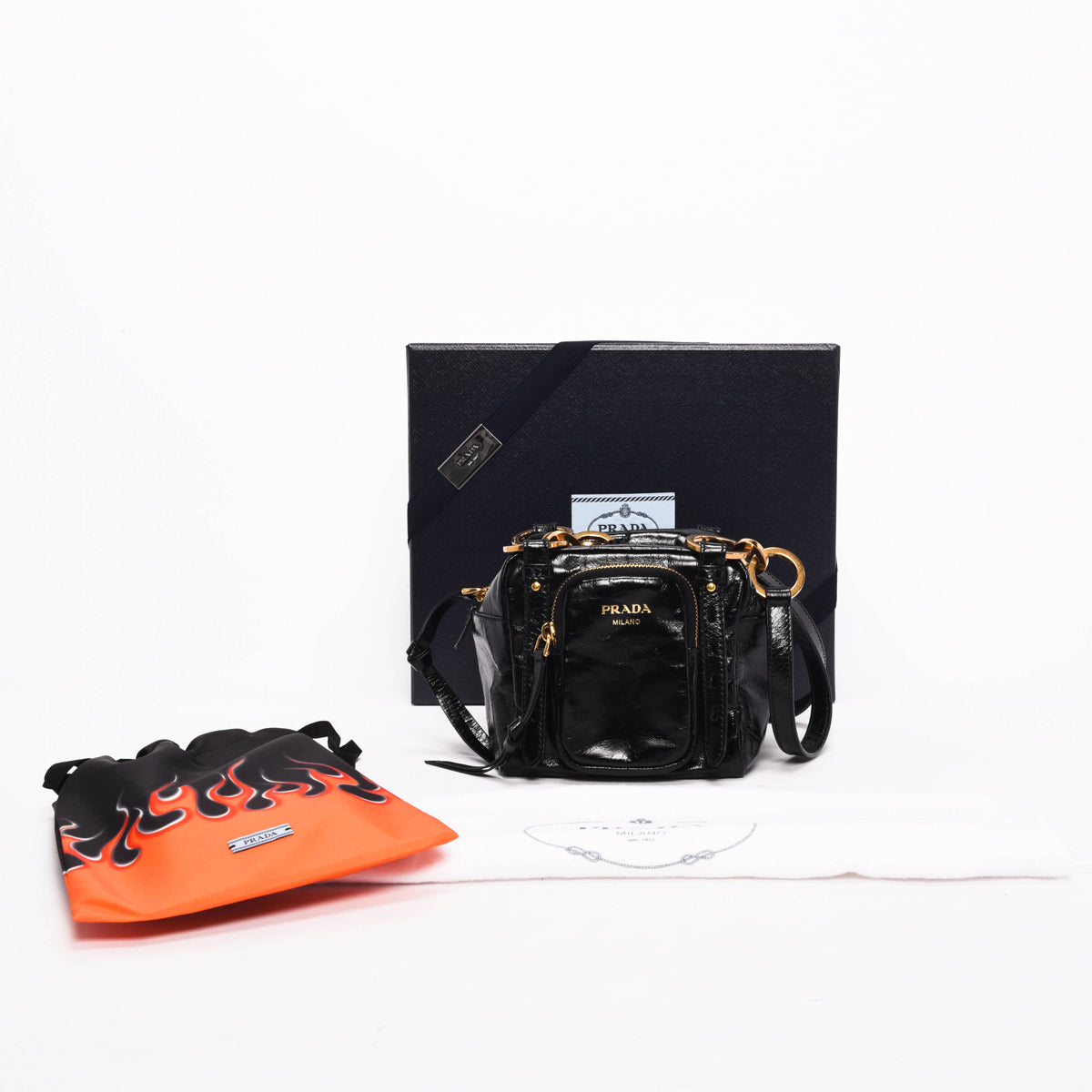 Prada Black Distressed Leather Dangle Mini Bag