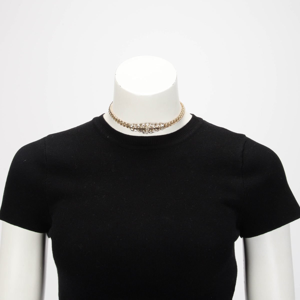 Chanel Light Gold Crystal CC Bar Choker Necklace