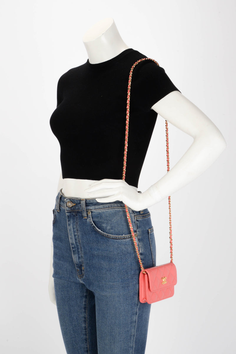 Chanel Coral Lambskin CC Clutch With Chain