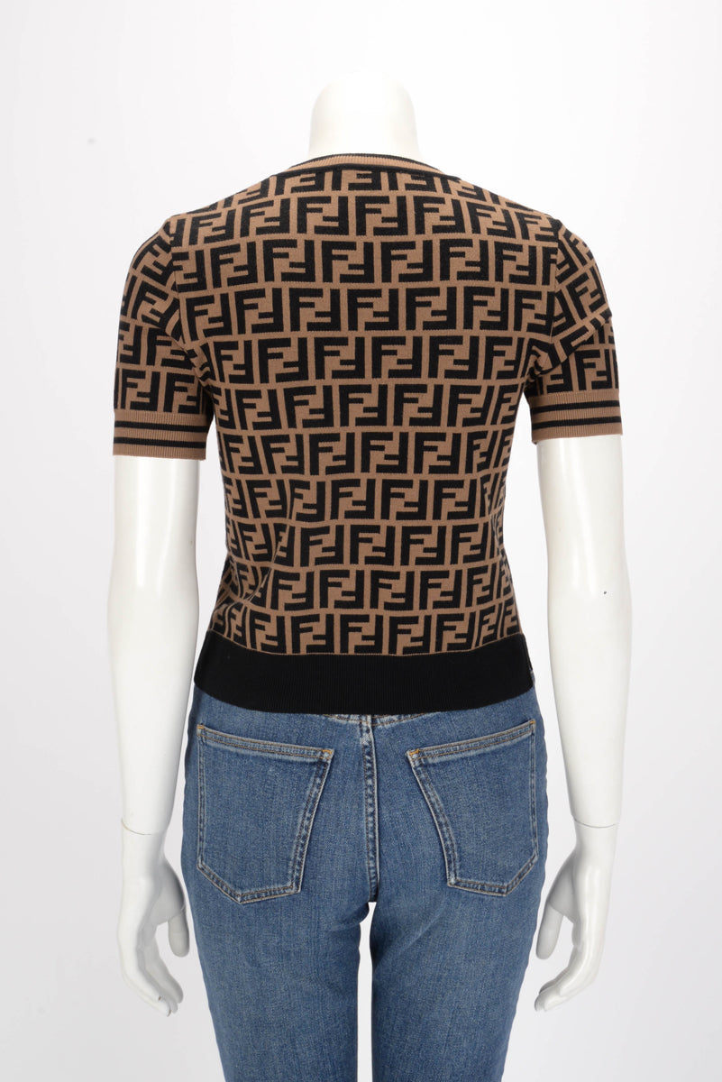 Fendi Tobacco & Black Knit FF Motif Top IT 36