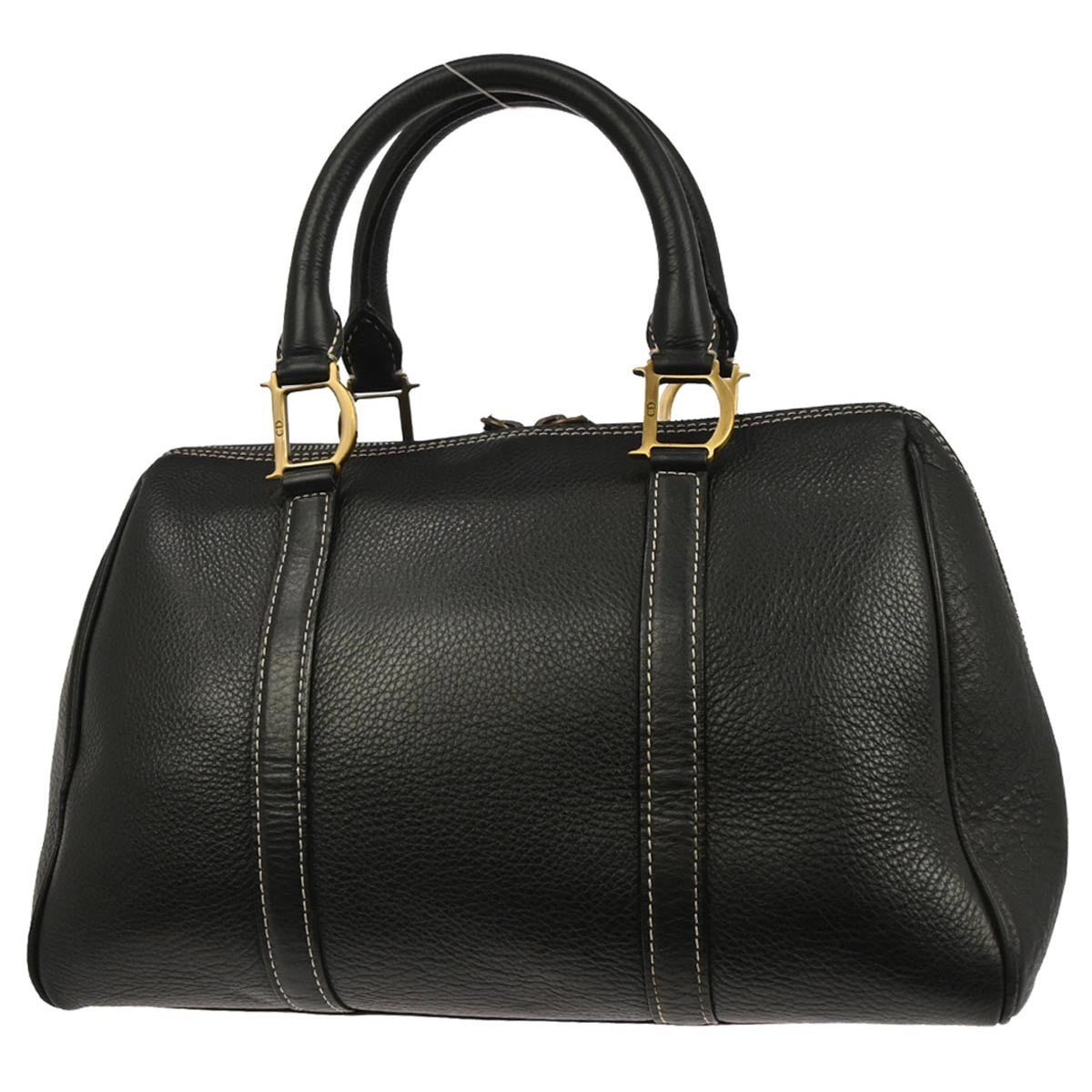 Dior Medium Black Grained Leather Boston Bag