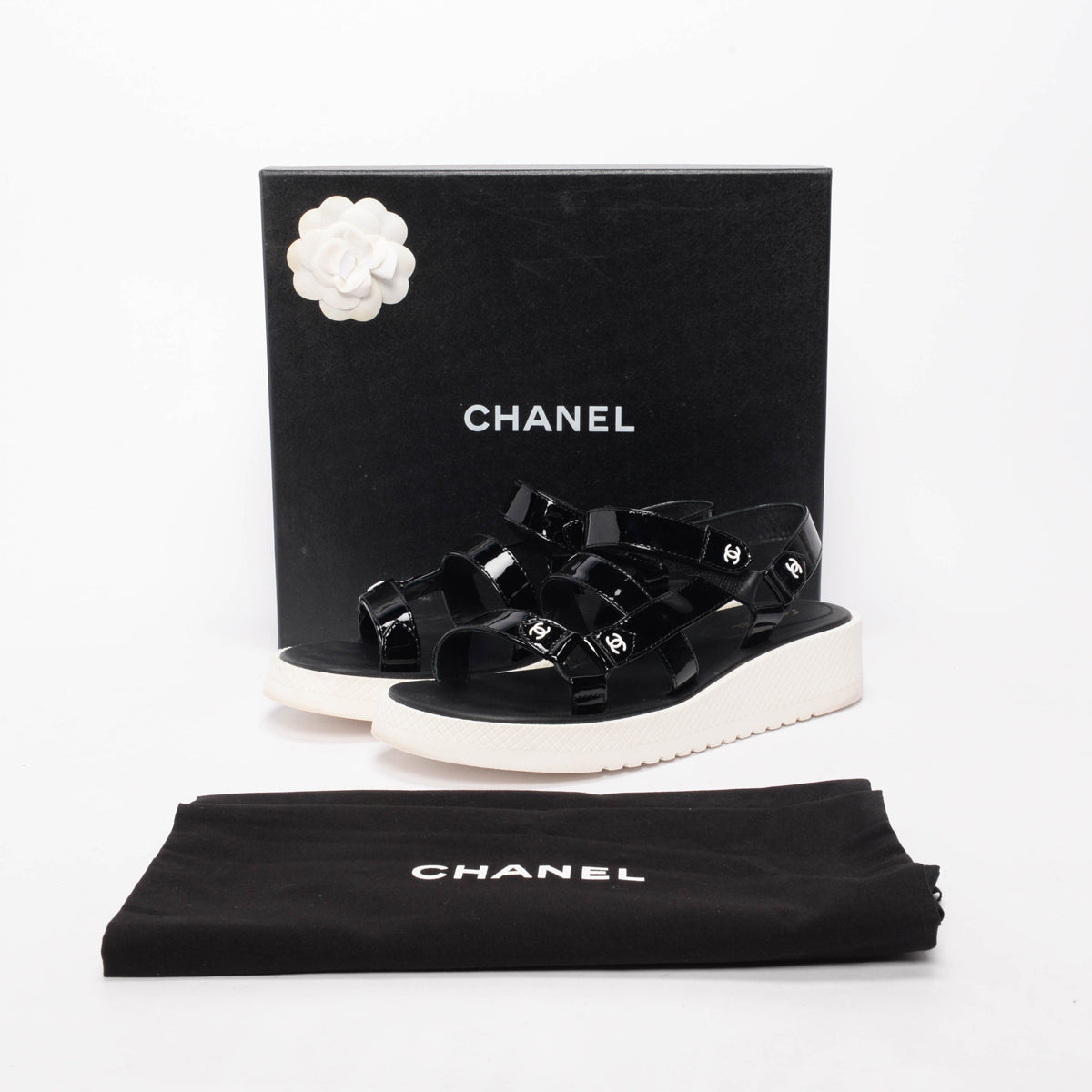 Chanel Black & White Rubber & Patent Dad Sandals 42