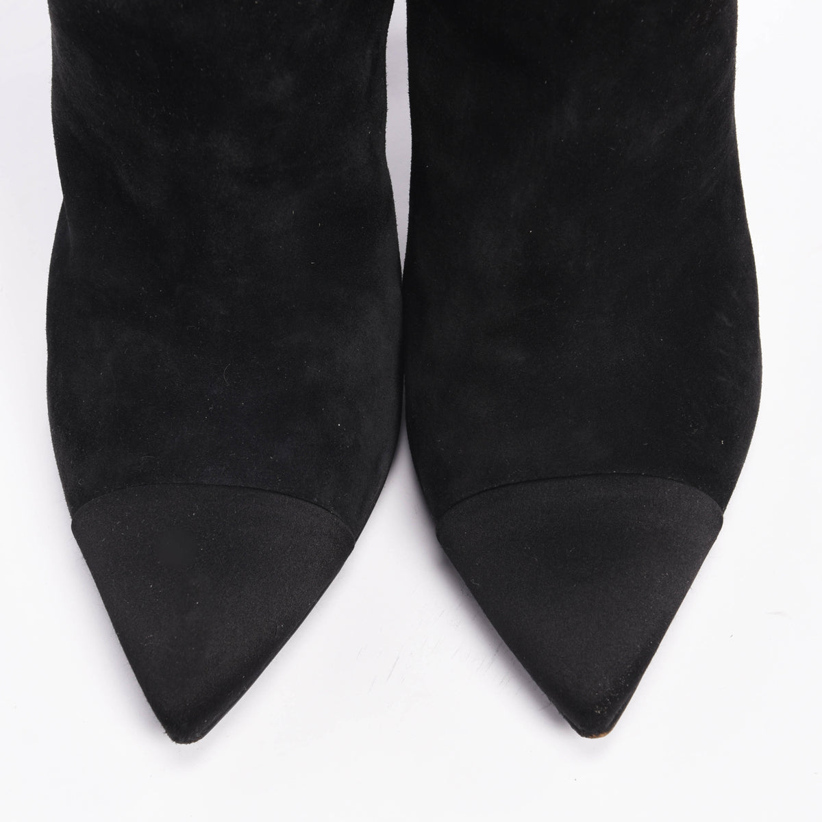 Chanel Black Suede Cap Toe Gabrielle Logo Boots 41