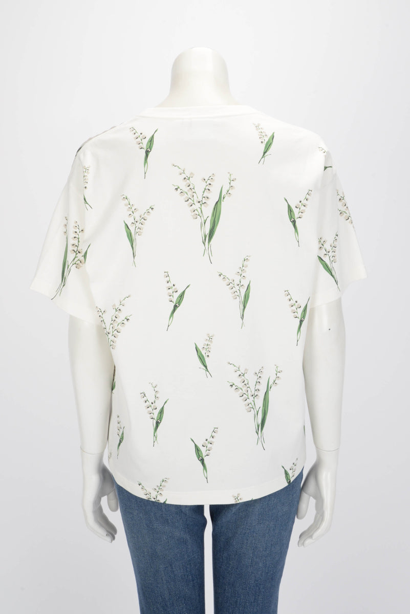 Dior White Silk Lily of the Valley Motif T-Shirt L