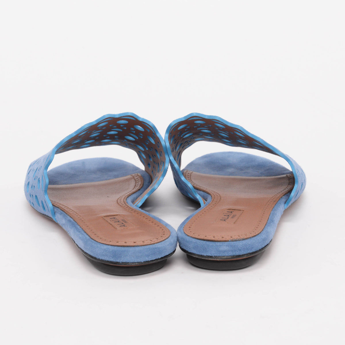 Alaia Blue Suede Laser Cut Vienne Sandals 38