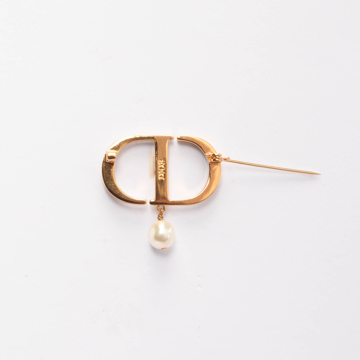 Dior Gold Crystal & Pearl Petit CD Brooch