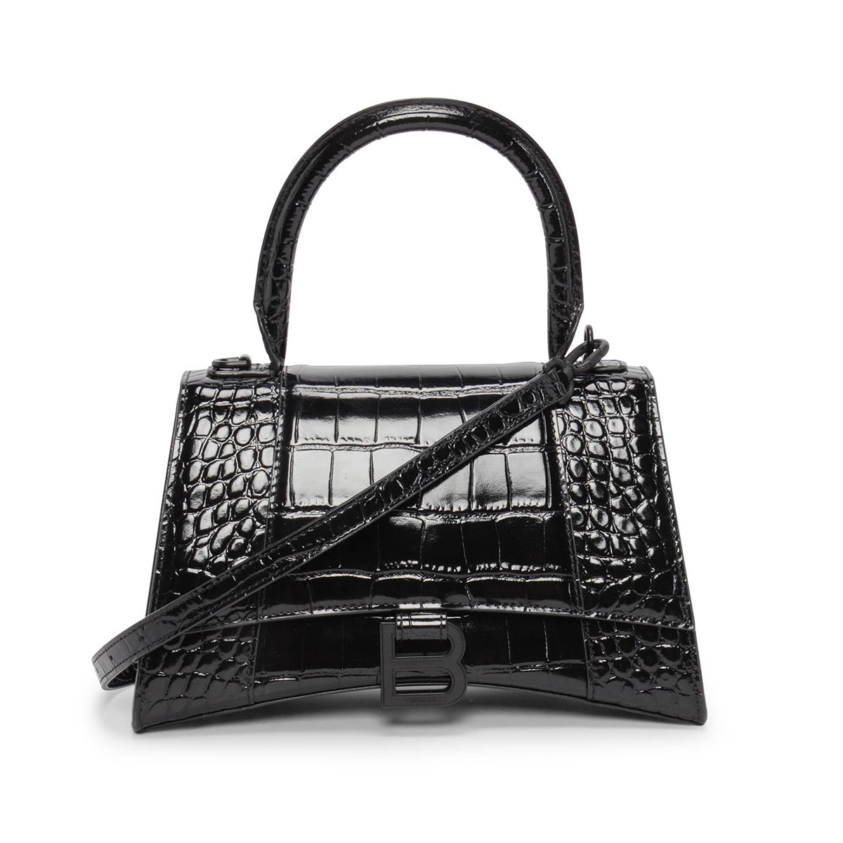 Balenciaga Black Croc Effect Small Hourglass Bag