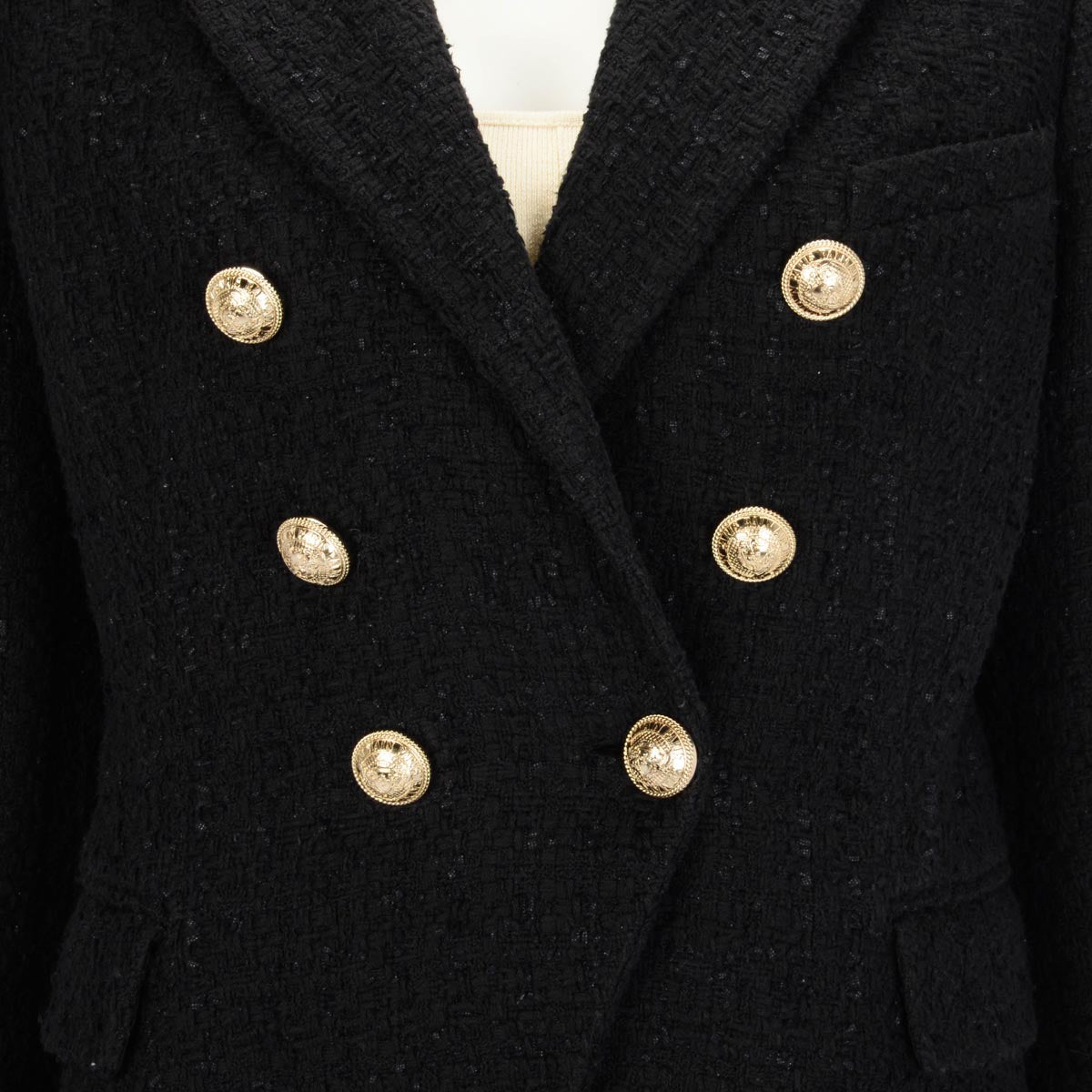 Balmain Black Boucle Classic DB Blazer FR 44