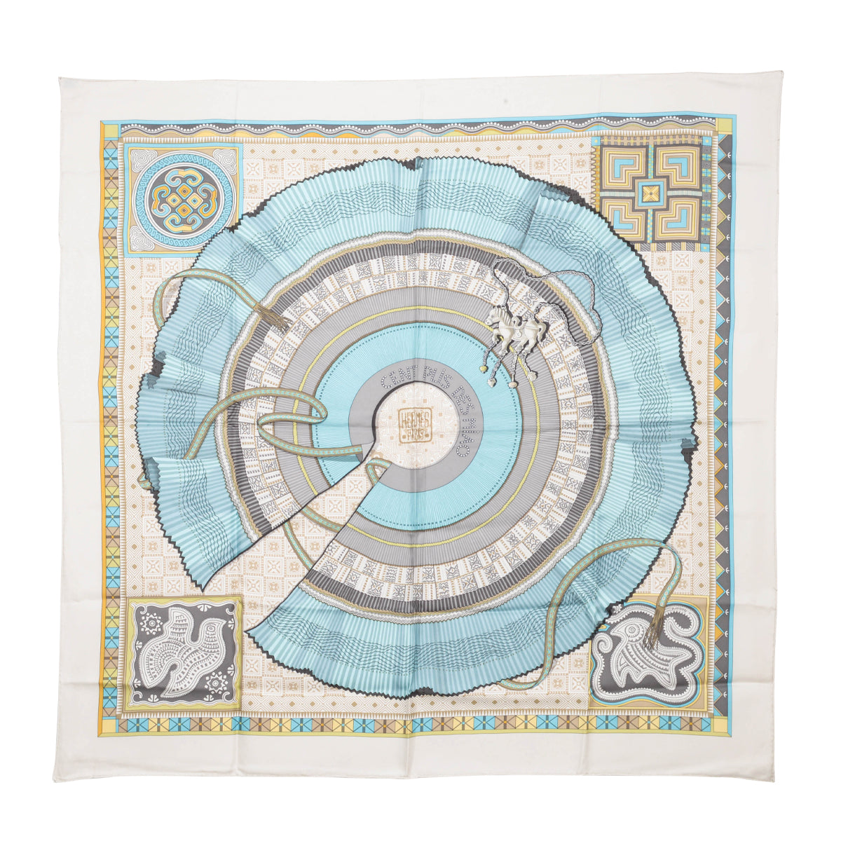 Hermes Ivory Silk Cent Plis Des Miao Scarf