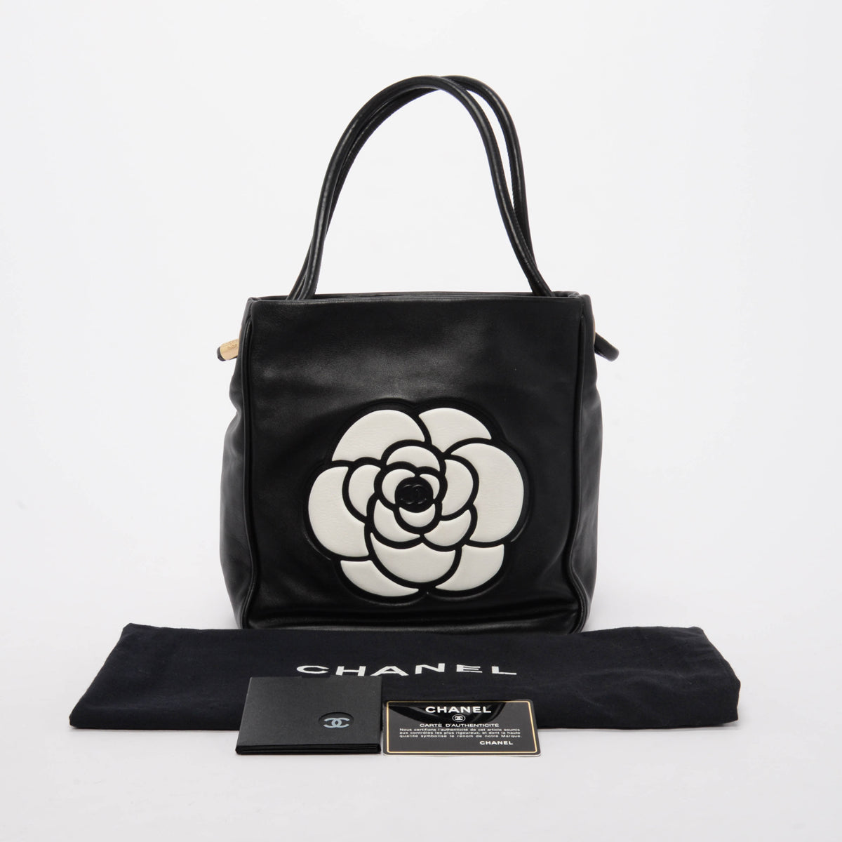 Chanel Black Lambskin Camellia Tote