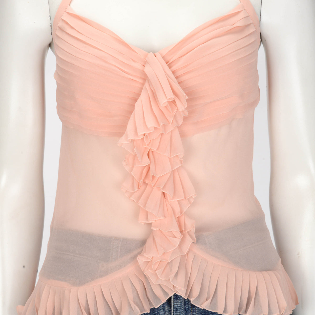 Chanel Pink Silk Ruffle Halter Top FR 38