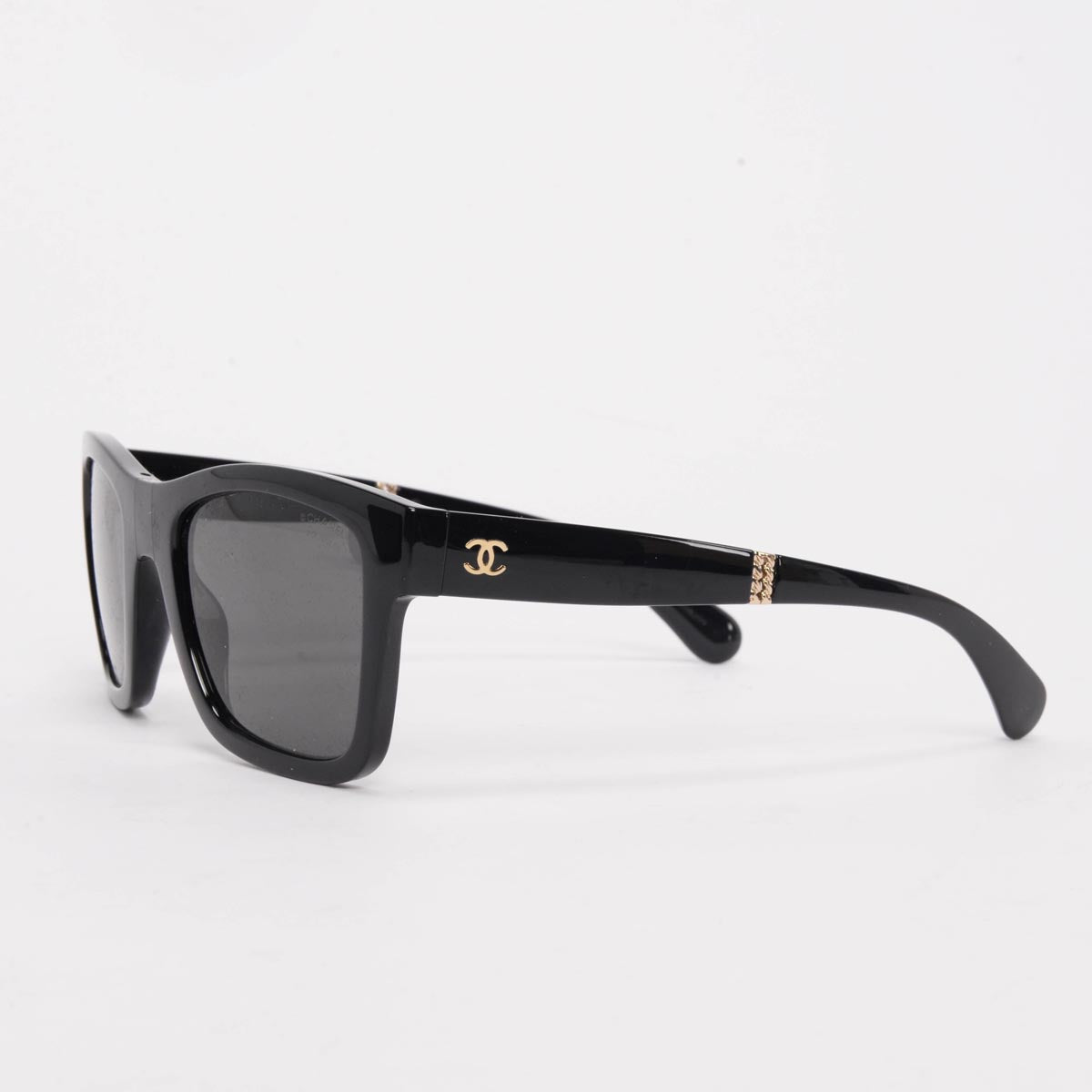 Chanel Black Acetate Square Foldable Polarized Sunglasses