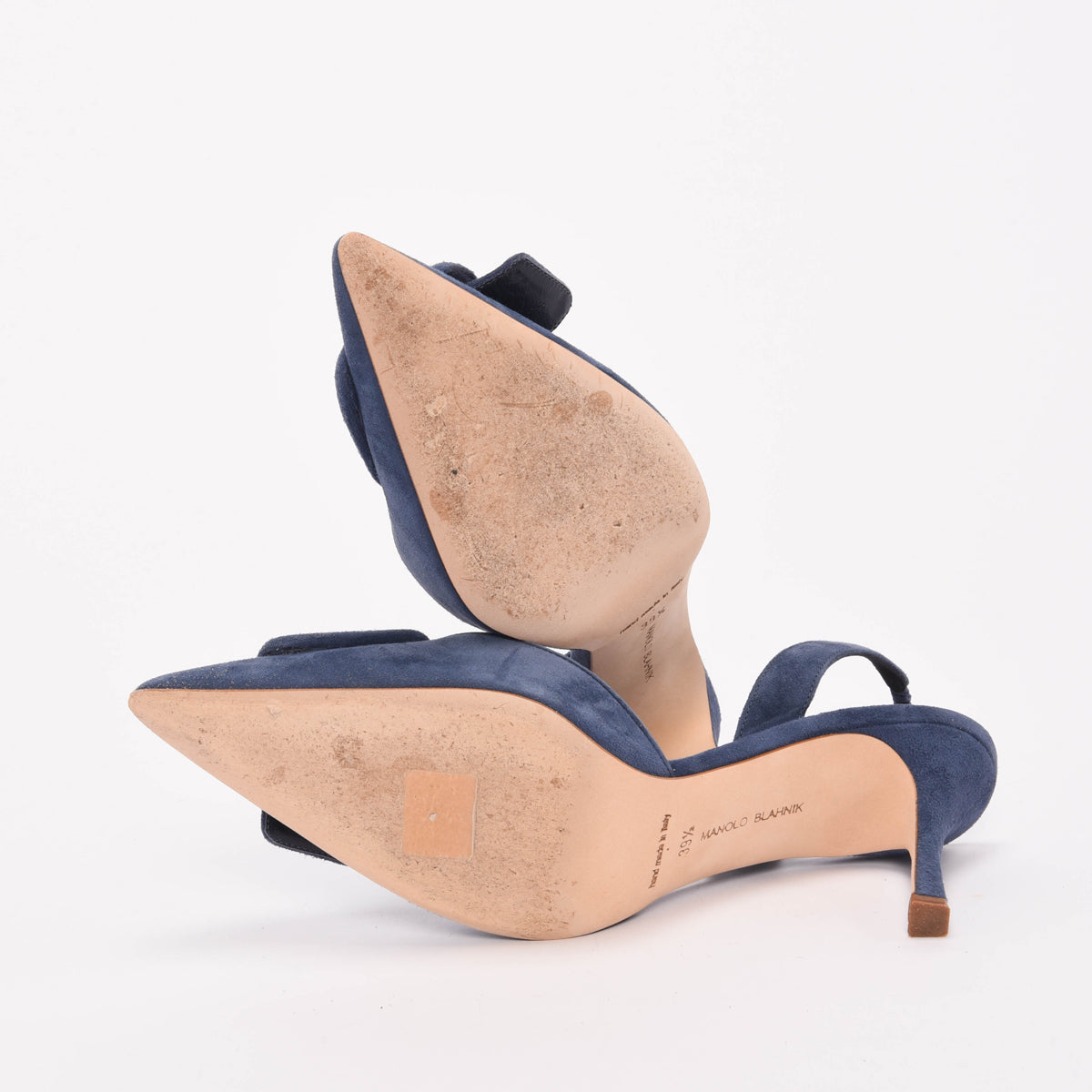 Manolo Blahnik Blue Suede Maysli Buckle Slingbacks 39.5