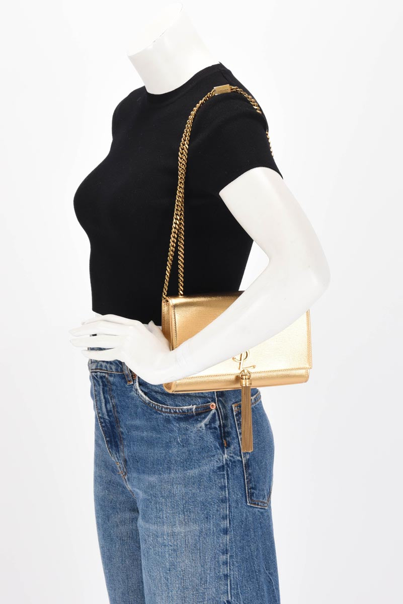 Saint Laurent Gold Metallic Calfskin Small Kate Tassel Bag