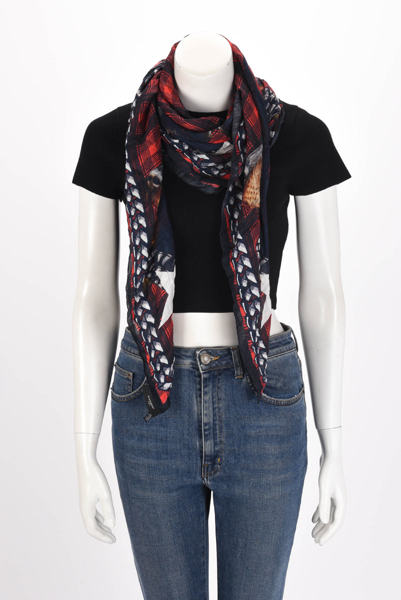 Givenchy Red Tartan Print Doberman Scarf