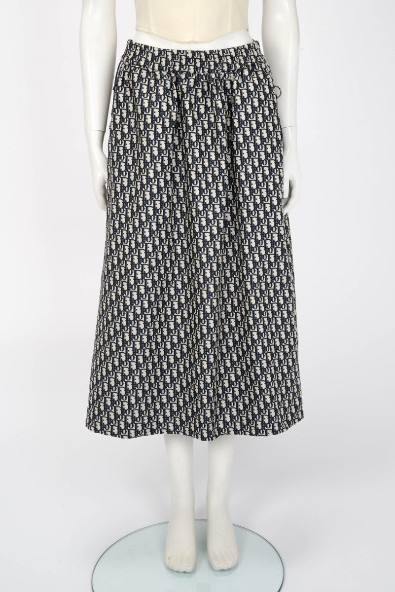 Dior Navy Technical Taffeta Oblique Logo Stripe Skirt FR 40
