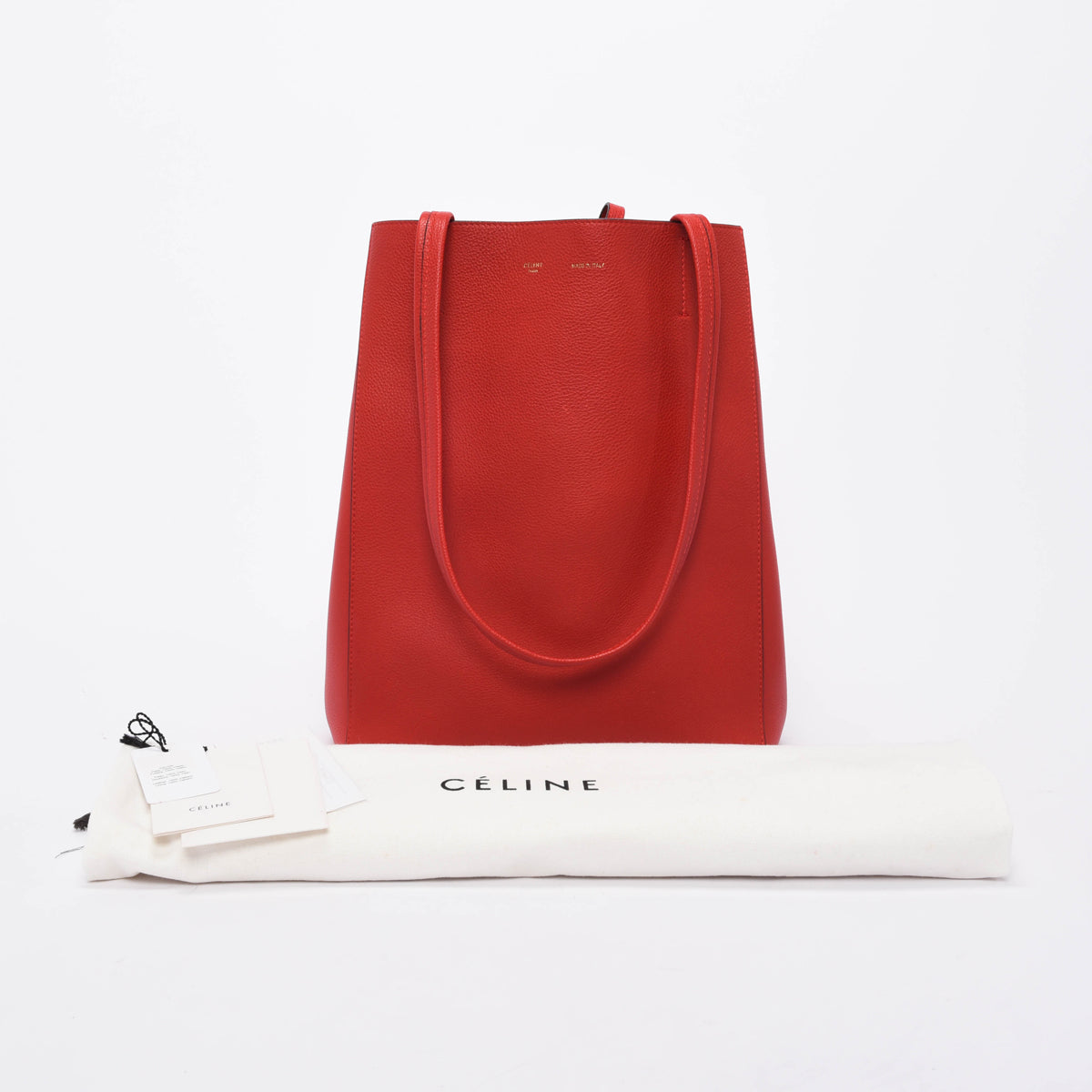 Celine Red Grained Calfskin Vertical Cabas Tote
