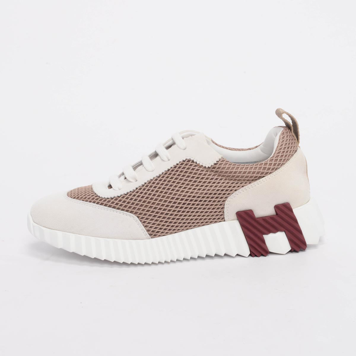 Hermes White Suede & Mesh Bouncing Sneakers